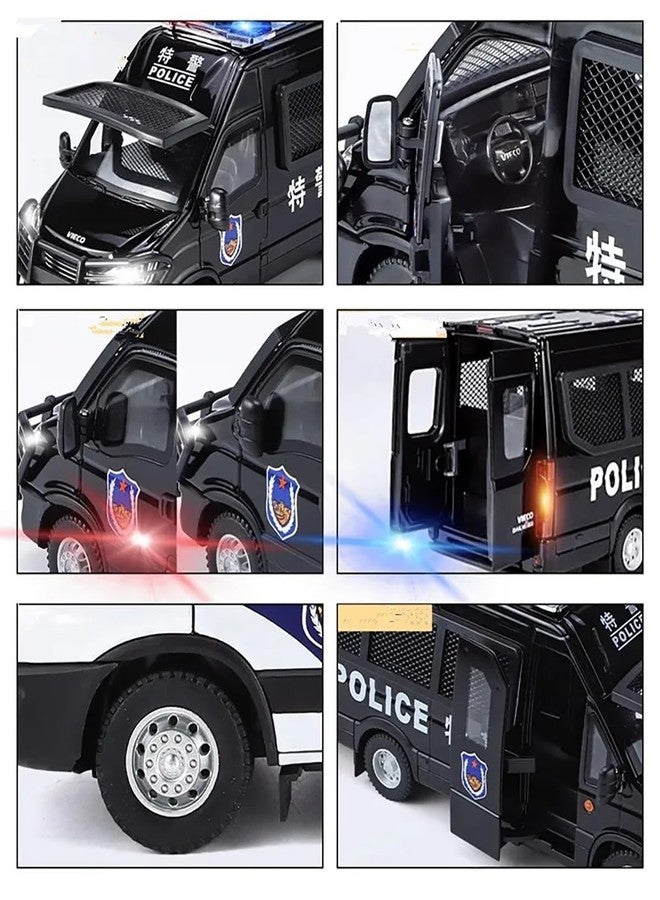 KING FORU 1:24 Scale Exclusive Alloy Metal Pull Back Die-cast Car Model with Sound Light Mini Auto Toy for Kids Metal Model Toy Car with Sound and Light (1.24 -Scale Police Van-Black) - Image 5